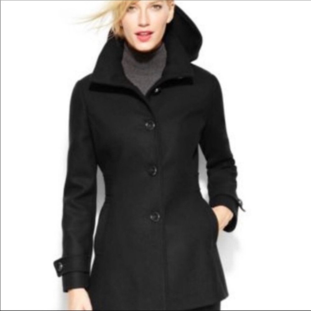EUC - Kenneth Cole New York Wool Blend Peacoat with Removable Hood Size 6